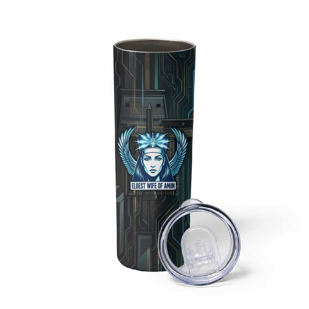 Wosret Winged Crown Skinny Tumbler Egyptian Cyber Circuit Design in Futuristic Blue Theme