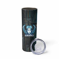 Wosret Winged Crown Skinny Tumbler Egyptian Cyber Circuit Design in Futuristic Blue Theme