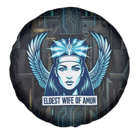 Wosret Winged Crown Spare Tire Cover Egyptian Cyber Circuit Design in Futuristic Blue Theme