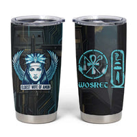 Wosret Winged Crown Tumbler Cup Egyptian Cyber Circuit Design in Futuristic Blue Theme