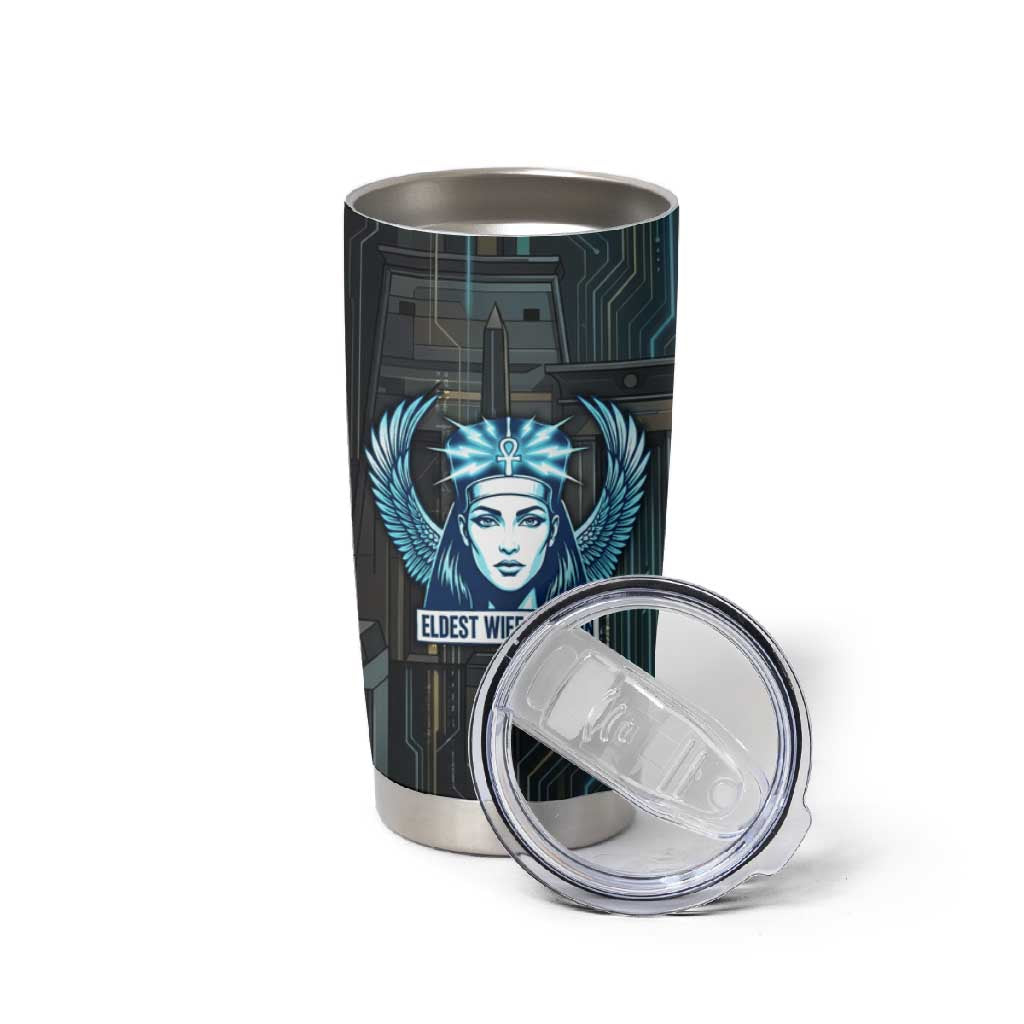 Wosret Winged Crown Tumbler Cup Egyptian Cyber Circuit Design in Futuristic Blue Theme