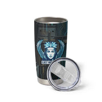 Wosret Winged Crown Tumbler Cup Egyptian Cyber Circuit Design in Futuristic Blue Theme