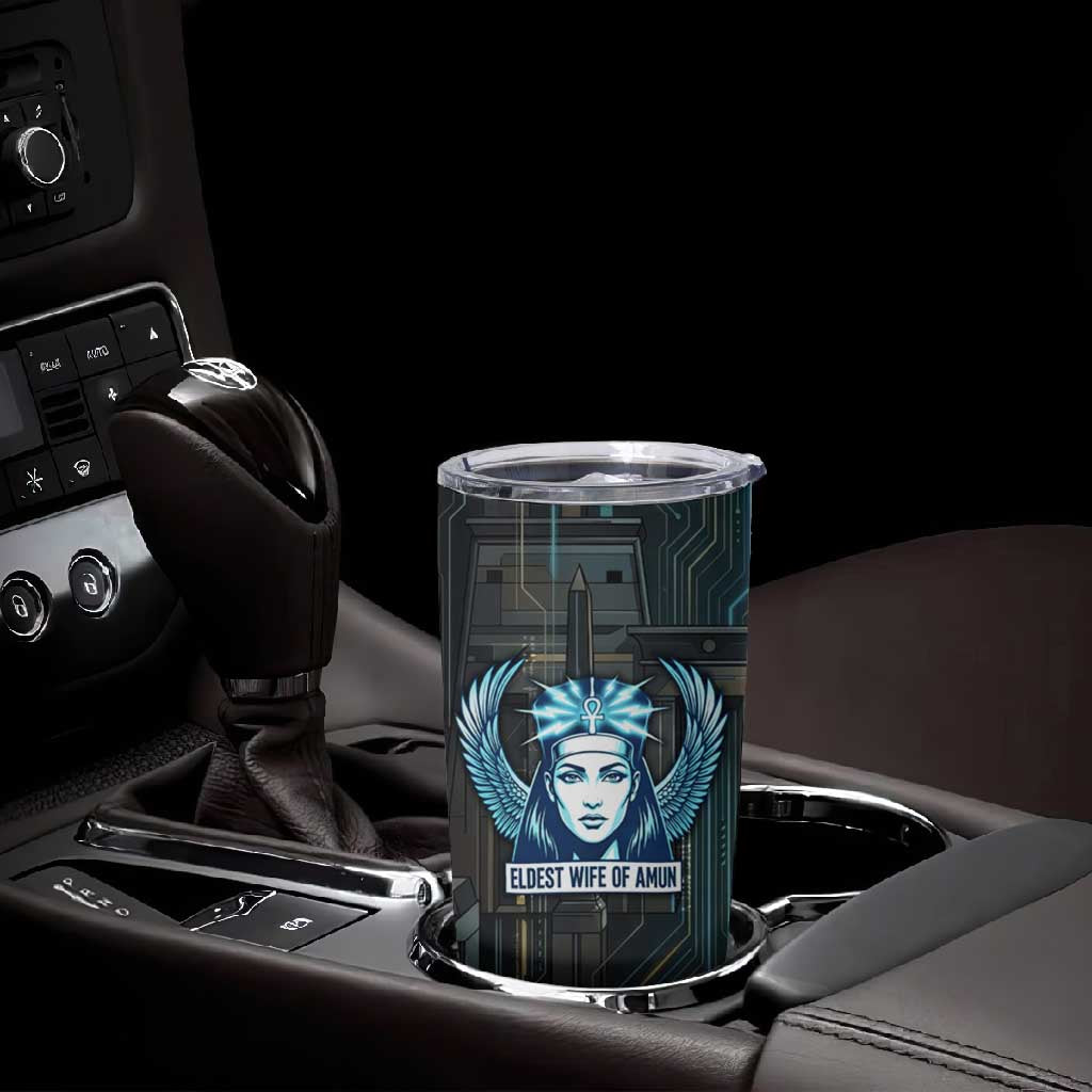 Wosret Winged Crown Tumbler Cup Egyptian Cyber Circuit Design in Futuristic Blue Theme