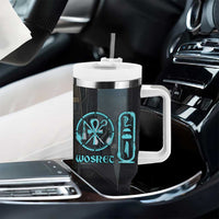 Wosret Winged Crown Tumbler With Handle Egyptian Cyber Circuit Design in Futuristic Blue Theme