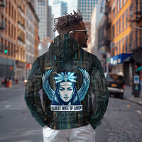 Wosret Winged Crown Zip Hoodie Egyptian Cyber Circuit Design in Futuristic Blue Theme