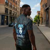 Wosret Winged Crown Zipper Polo Shirt Egyptian Cyber Circuit Design in Futuristic Blue Theme