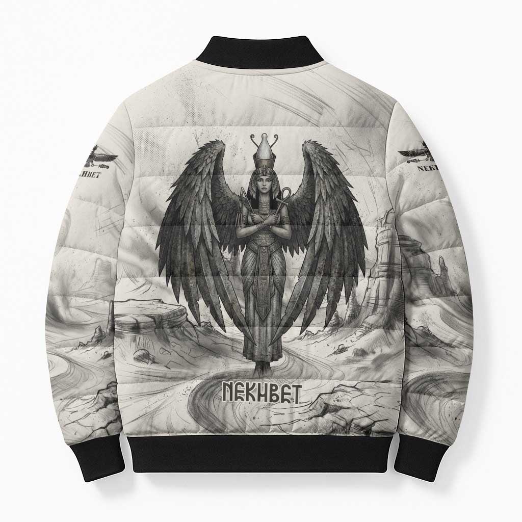 Nekhbet Egyptian Bomber Puffer Jacket Vulture Goddess Mother of Protection Wings Claws Desert