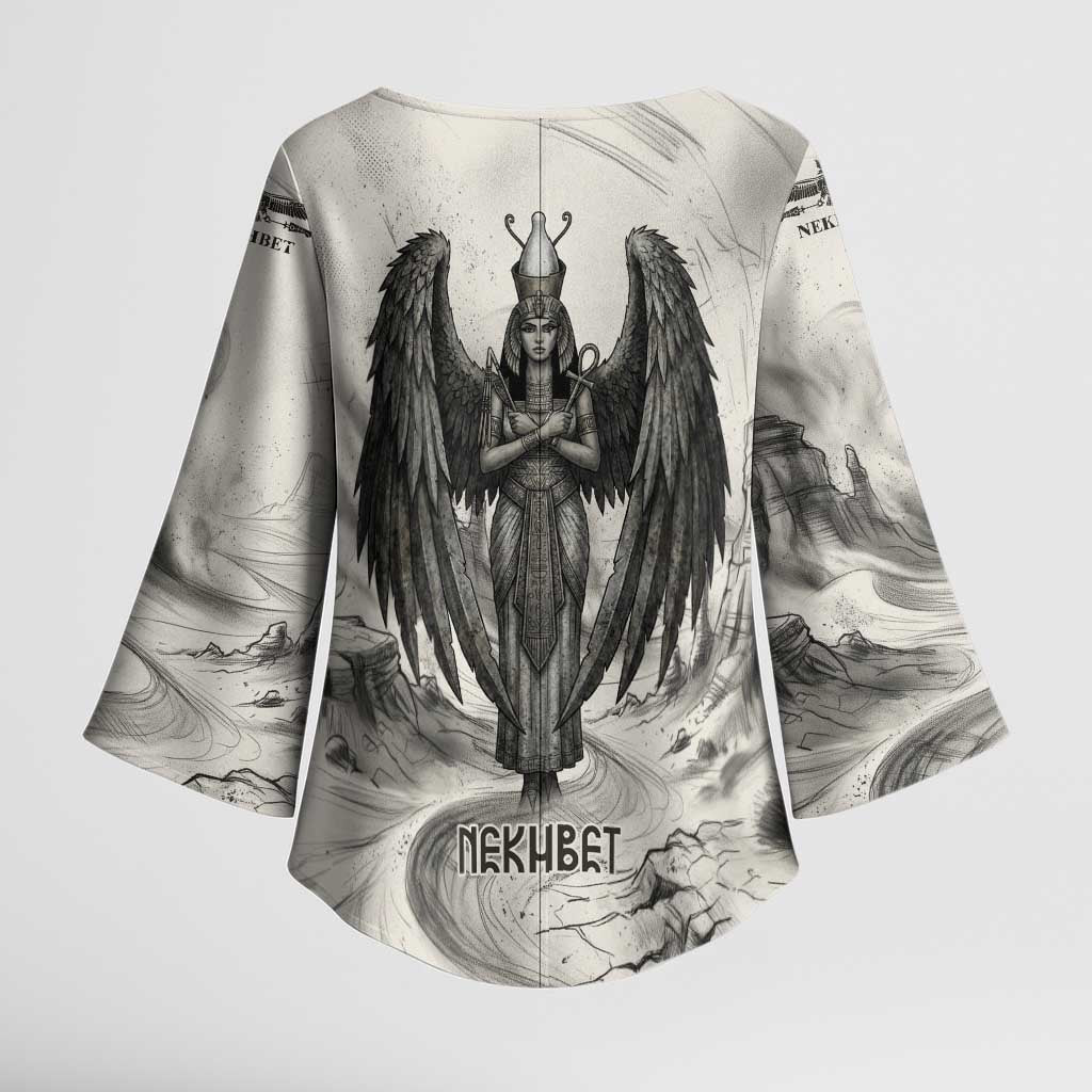 Nekhbet Egyptian Kimono Sleeve Blouse Vulture Goddess Mother of Protection Wings Claws Desert