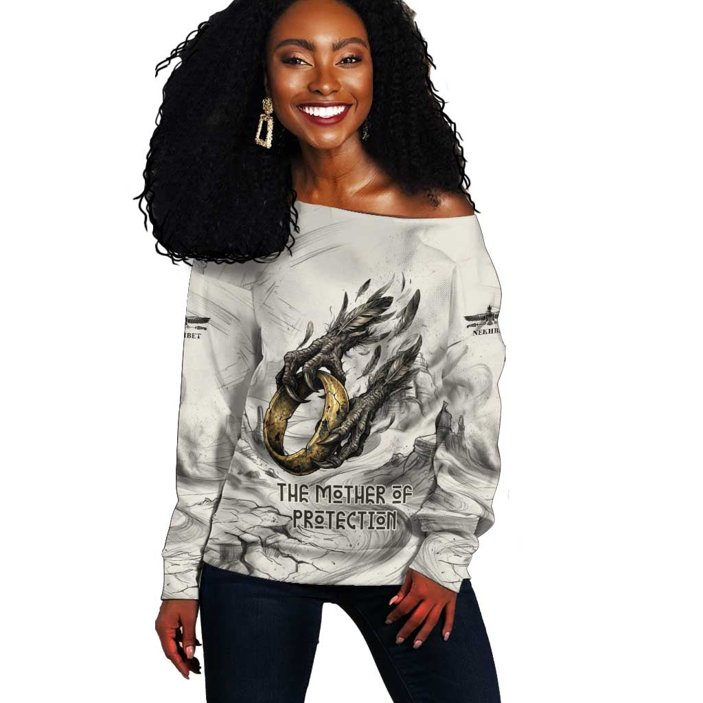 Nekhbet Egyptian Off Shoulder Sweater Vulture Goddess Mother of Protection Wings Claws Desert