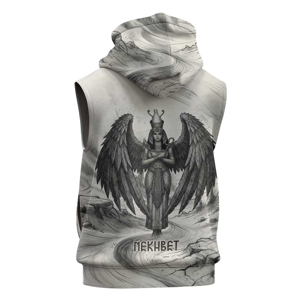 Nekhbet Egyptian Sleeveless Zip Hoodie Vulture Goddess Mother of Protection Wings Claws Desert