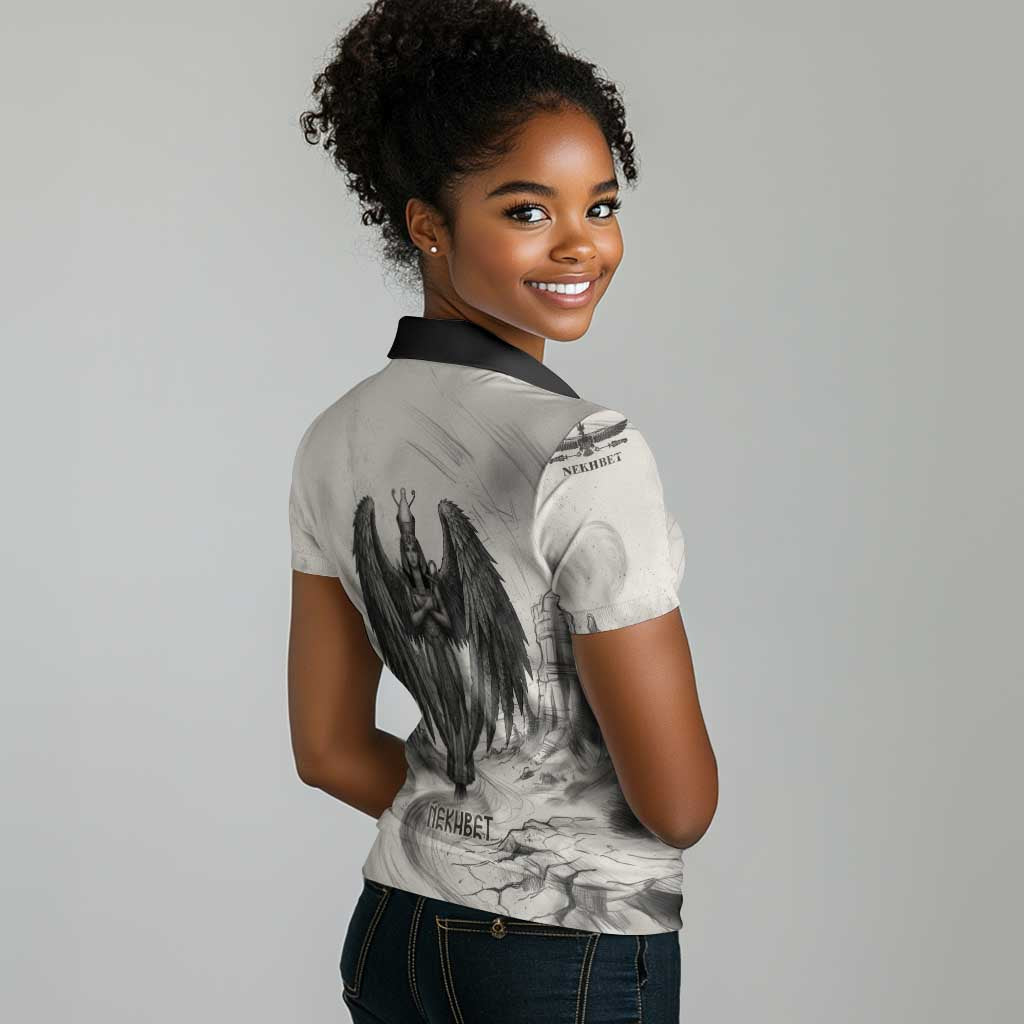 Nekhbet Egyptian Women Polo Shirt Vulture Goddess Mother of Protection Wings Claws Desert