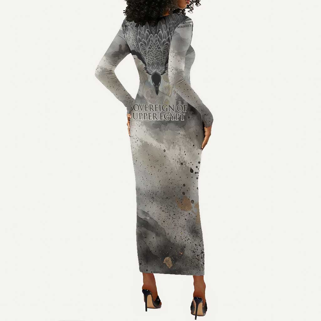 Nekhbet Long Sleeve Bodycon Dress Vulture Goddess Eye of Protection Sovereign of Upper Egypt
