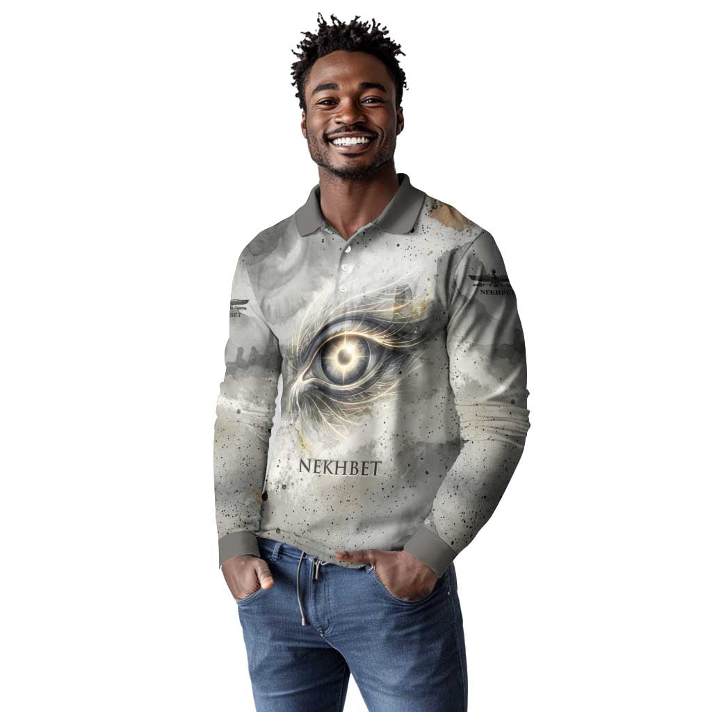 Nekhbet Long Sleeve Polo Shirt Vulture Goddess Eye of Protection Sovereign of Upper Egypt