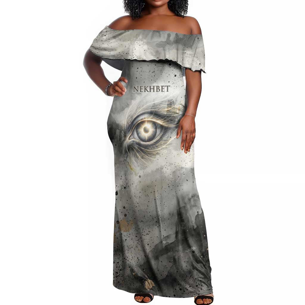 Nekhbet Off Shoulder Maxi Dress Vulture Goddess Eye of Protection Sovereign of Upper Egypt