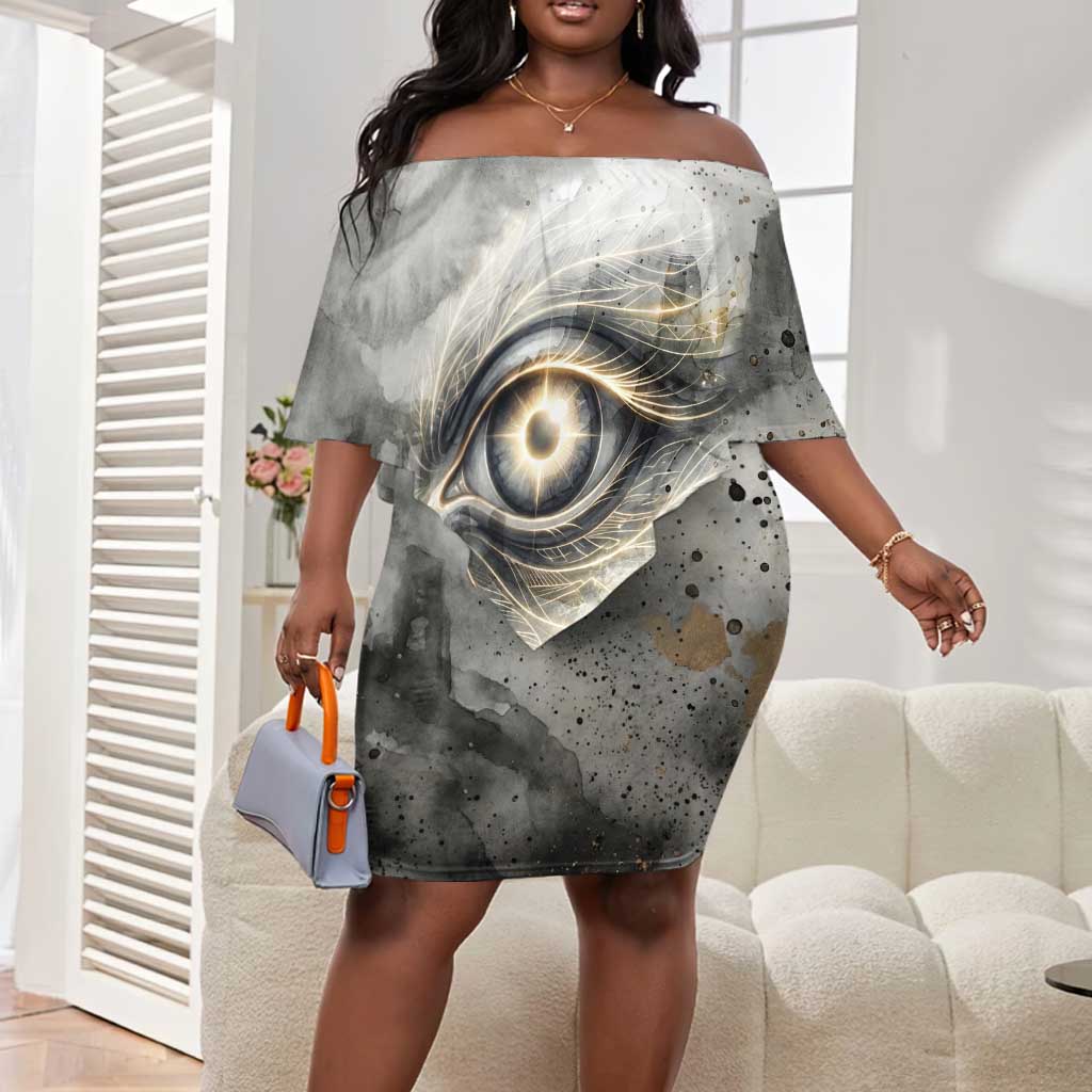 Nekhbet Off Shoulder Short Dress Vulture Goddess Eye of Protection Sovereign of Upper Egypt