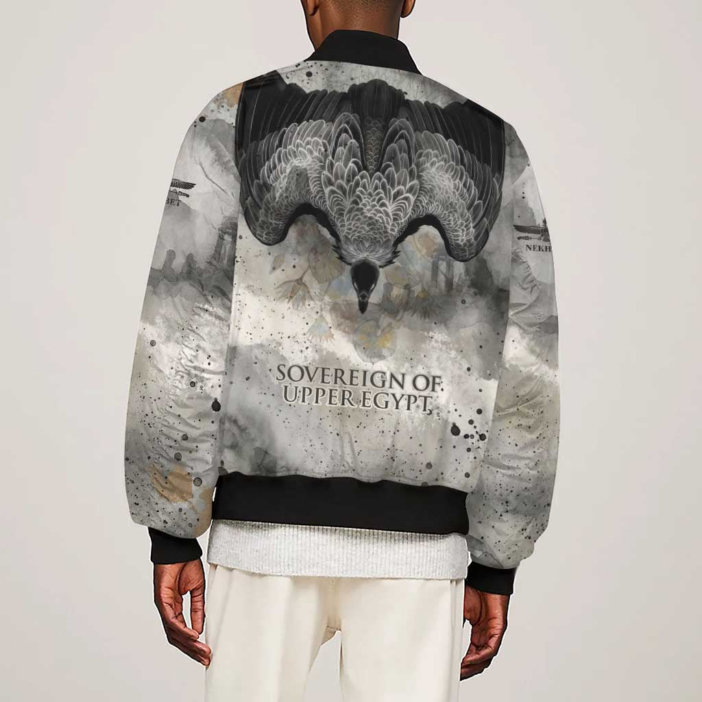 Nekhbet Sleeve Zip Bomber Jacket Vulture Goddess Eye of Protection Sovereign of Upper Egypt