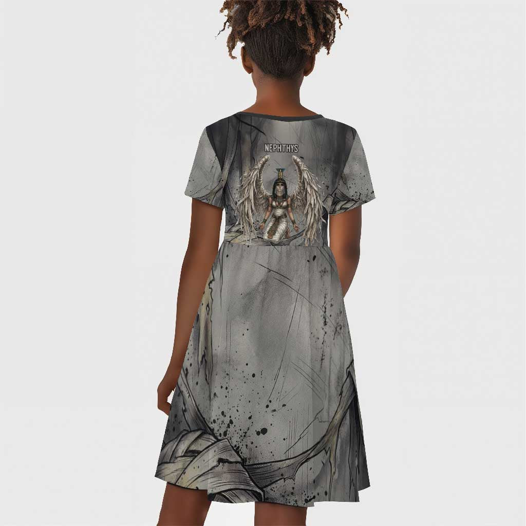 Nephthys Kid Short Sleeve Dress Mistress of the House Egyptian Goddess Wings