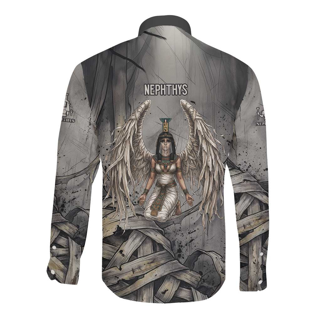 Nephthys Long Sleeve Button Shirt Mistress of the House Egyptian Goddess Wings