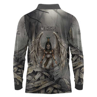 Nephthys Long Sleeve Polo Shirt Mistress of the House Egyptian Goddess Wings