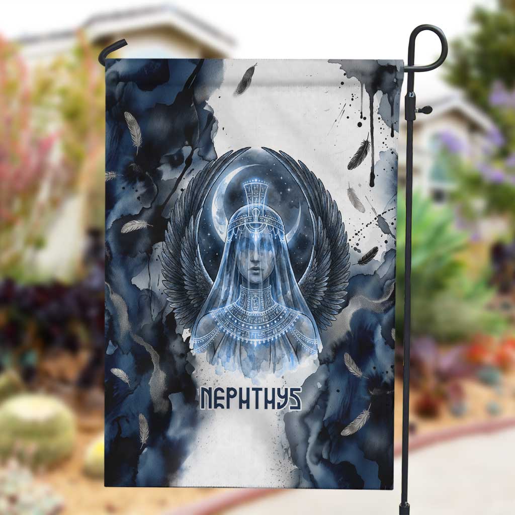 Nephthys Egyptian Garden Flag The Dark Sister Falcon Wings Moon Veil