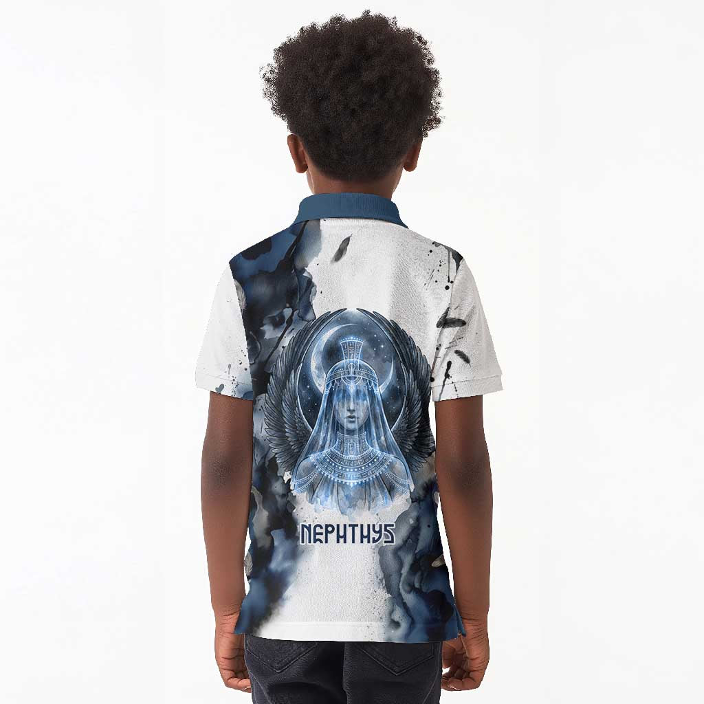 Nephthys Egyptian Kid Polo Shirt The Dark Sister Falcon Wings Moon Veil