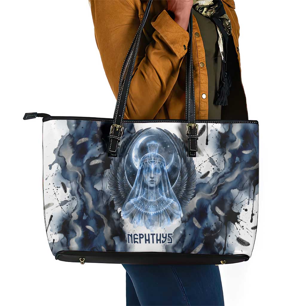 Nephthys Egyptian Leather Tote Bag The Dark Sister Falcon Wings Moon Veil