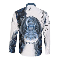Nephthys Egyptian Long Sleeve Button Shirt The Dark Sister Falcon Wings Moon Veil