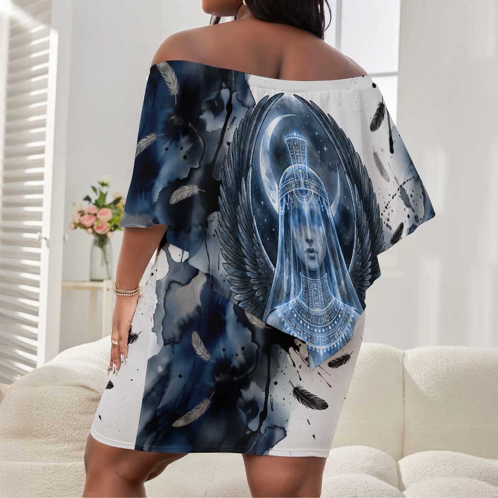 Nephthys Egyptian Off Shoulder Short Dress The Dark Sister Falcon Wings Moon Veil