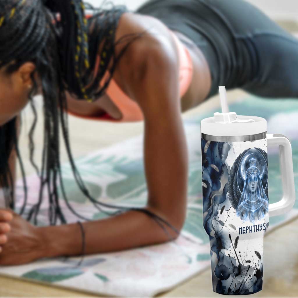 Nephthys Egyptian Tumbler With Handle The Dark Sister Falcon Wings Moon Veil