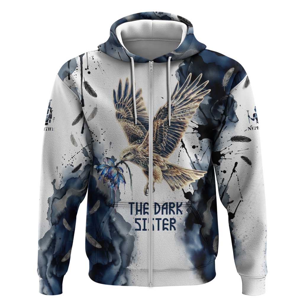 Nephthys Egyptian Zip Hoodie The Dark Sister Falcon Wings Moon Veil