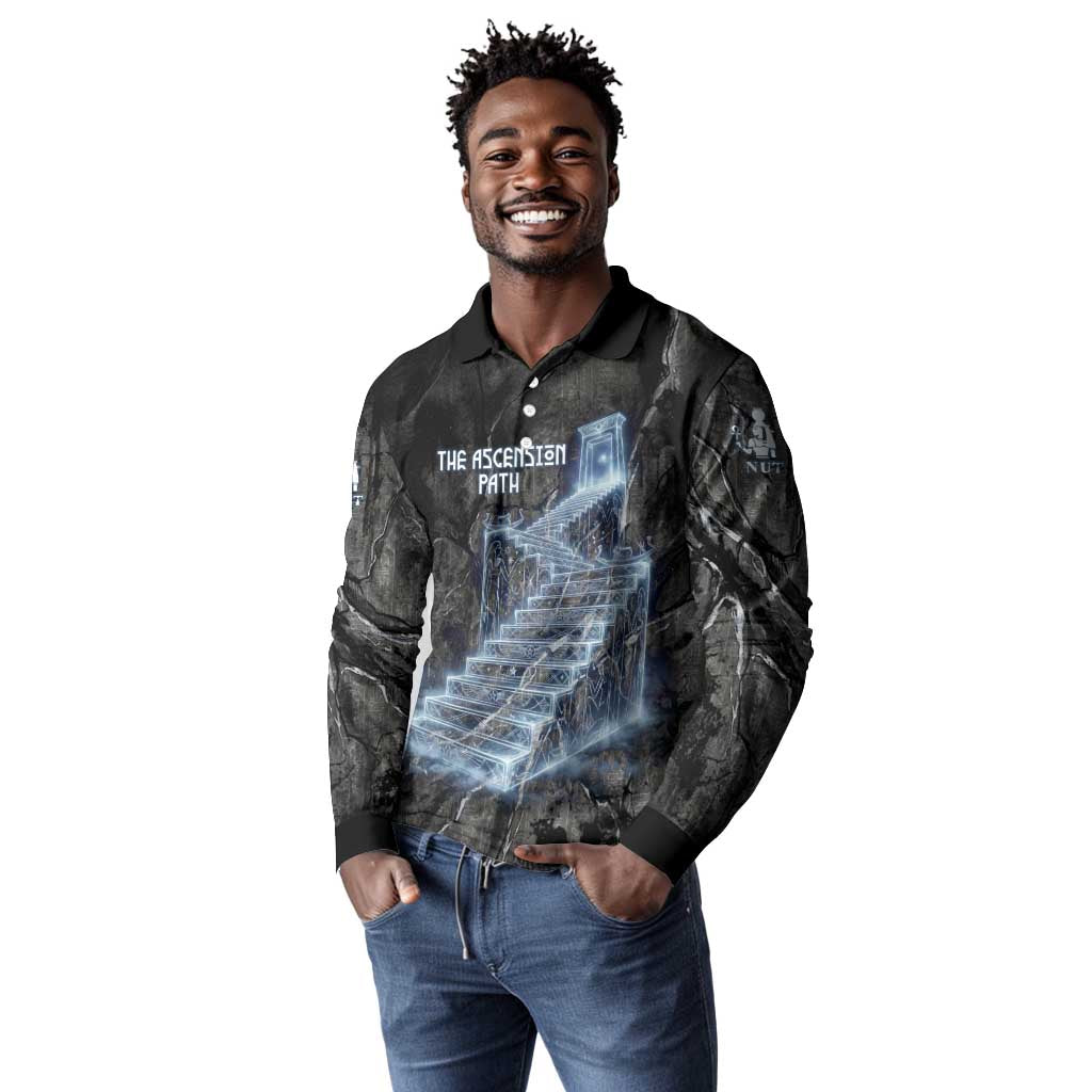 Nut Long Sleeve Polo Shirt Egyptian Keeper of Souls Celestial Stairway Ascension Path Cosmic Goddess of the Night Sky
