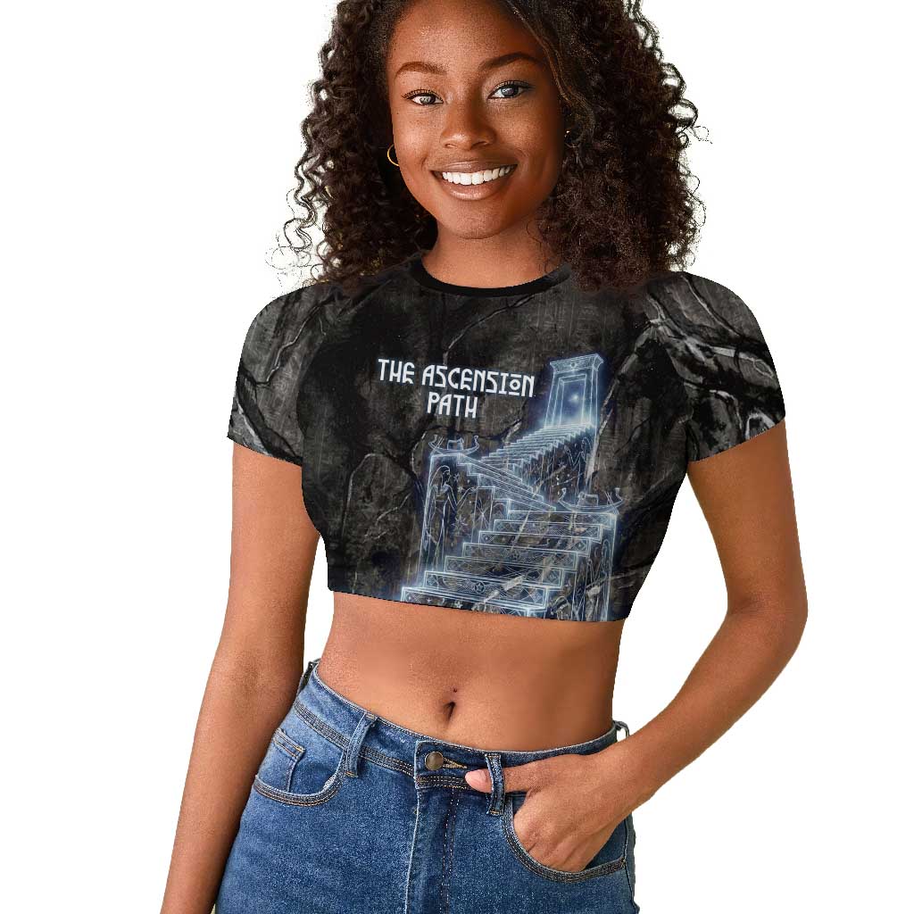 Nut Raglan Cropped T shirt Egyptian Keeper of Souls Celestial Stairway Ascension Path Cosmic Goddess of the Night Sky