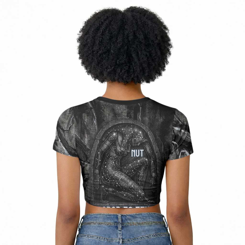 Nut Raglan Cropped T shirt Egyptian Keeper of Souls Celestial Stairway Ascension Path Cosmic Goddess of the Night Sky