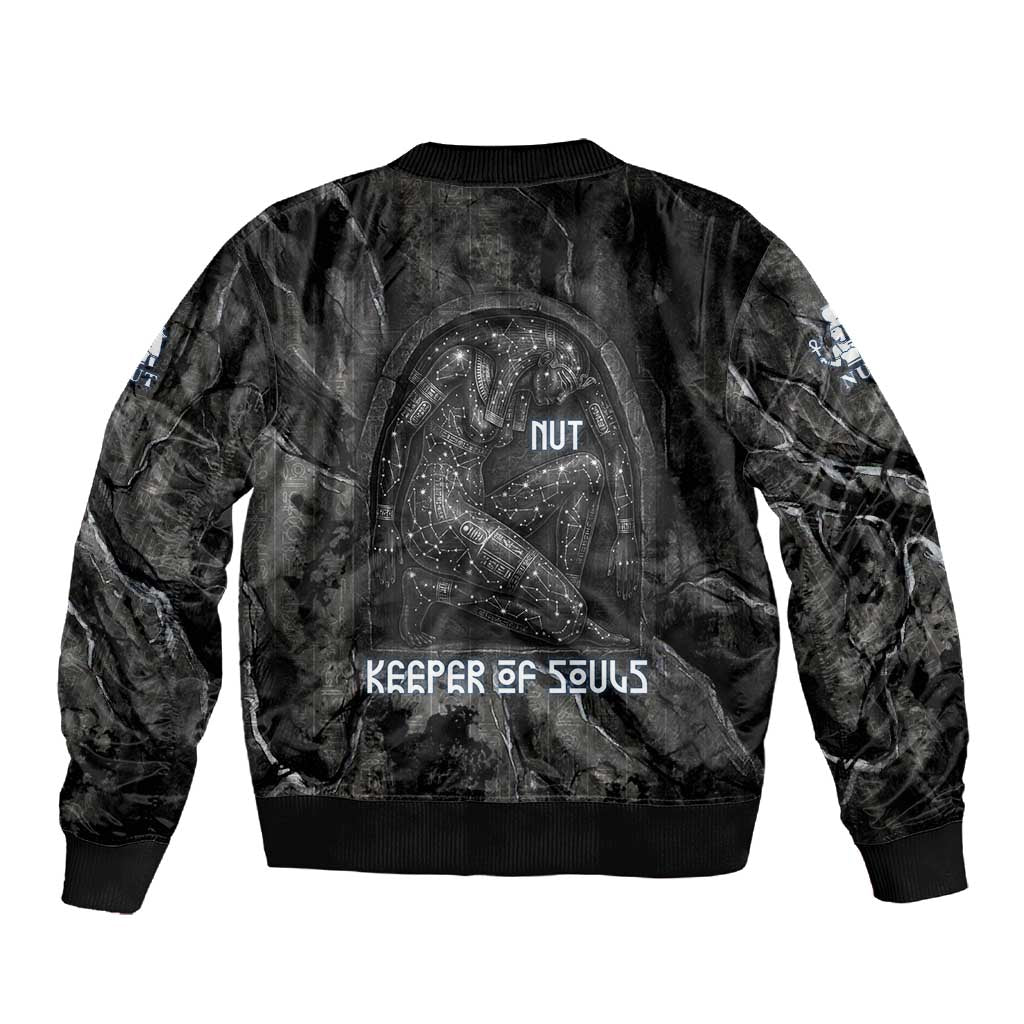 Nut Sleeve Zip Bomber Jacket Egyptian Keeper of Souls Celestial Stairway Ascension Path Cosmic Goddess of the Night Sky
