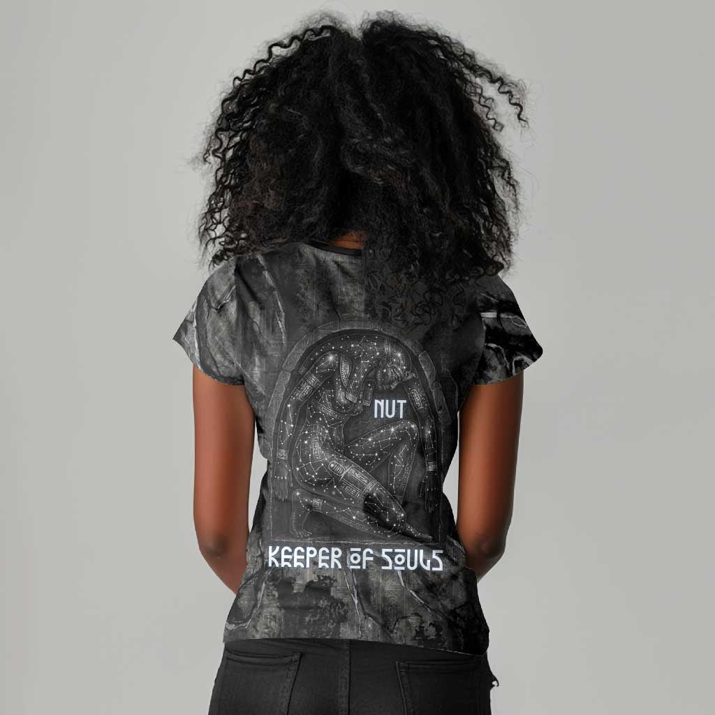 Nut Women V-Neck T-Shirt Egyptian Keeper of Souls Celestial Stairway Ascension Path Cosmic Goddess of the Night Sky