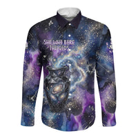 Nut Egyptian Long Sleeve Button Shirt She Who Bore the Gods Galactic Vessel Cosmic Goddess Star Map