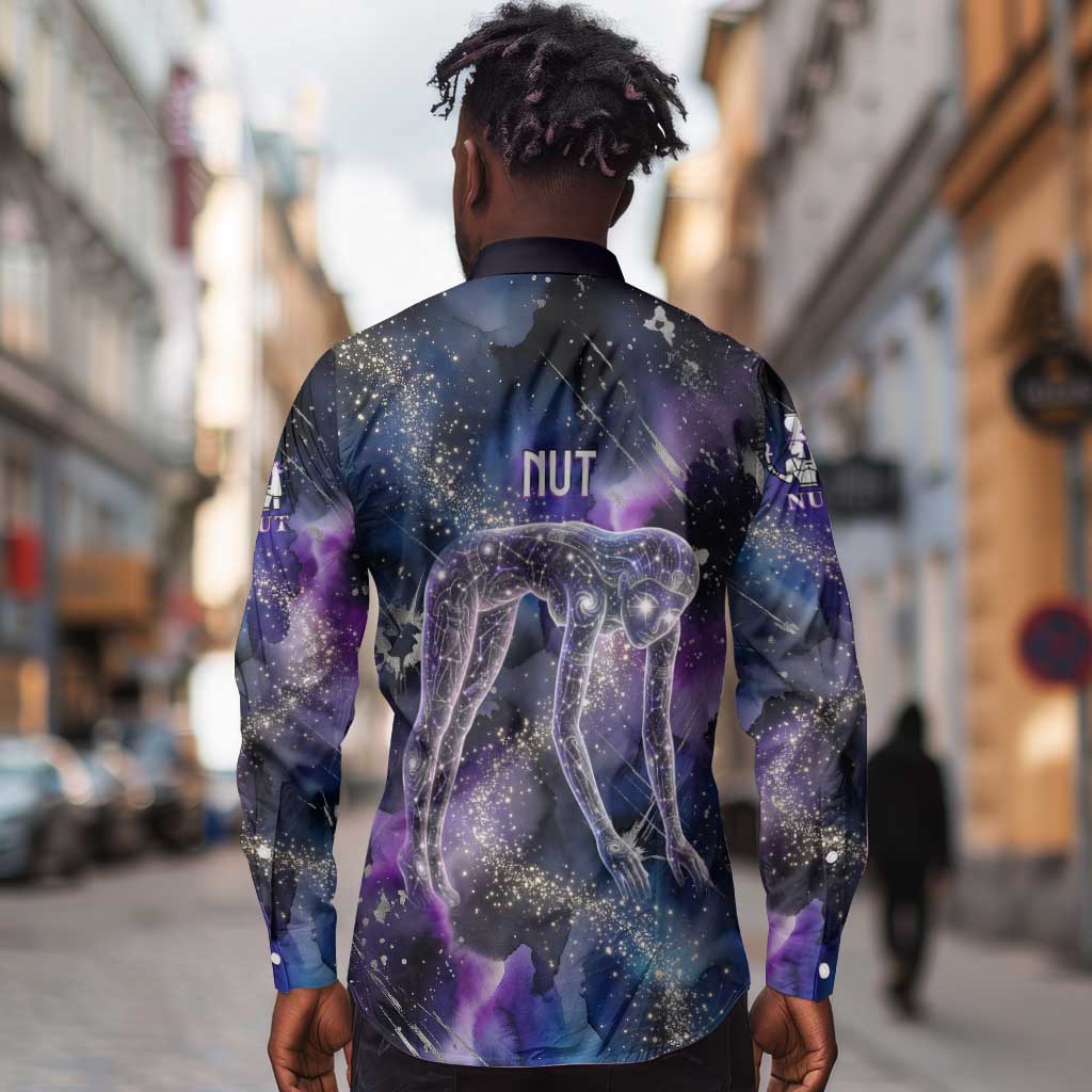 Nut Egyptian Long Sleeve Button Shirt She Who Bore the Gods Galactic Vessel Cosmic Goddess Star Map