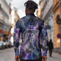 Nut Egyptian Long Sleeve Button Shirt She Who Bore the Gods Galactic Vessel Cosmic Goddess Star Map