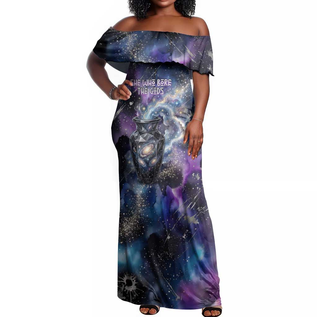 Nut Egyptian Off Shoulder Maxi Dress She Who Bore the Gods Galactic Vessel Cosmic Goddess Star Map