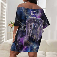 Nut Egyptian Off Shoulder Short Dress She Who Bore the Gods Galactic Vessel Cosmic Goddess Star Map