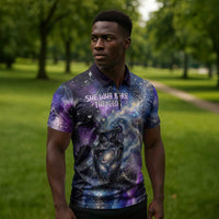 Nut Egyptian Zipper Polo Shirt She Who Bore the Gods Galactic Vessel Cosmic Goddess Star Map