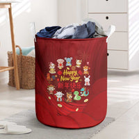 Chinese Zodiac Happy New Year Laundry Basket Festive Cartoon Illustration Style