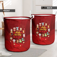 Chinese Zodiac Happy New Year Laundry Basket Festive Cartoon Illustration Style