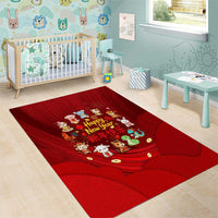 Chinese Zodiac Happy New Year Area Rug Festive Cartoon Illustration Style