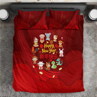 Chinese Zodiac Happy New Year Bedding Set Festive Cartoon Illustration Style
