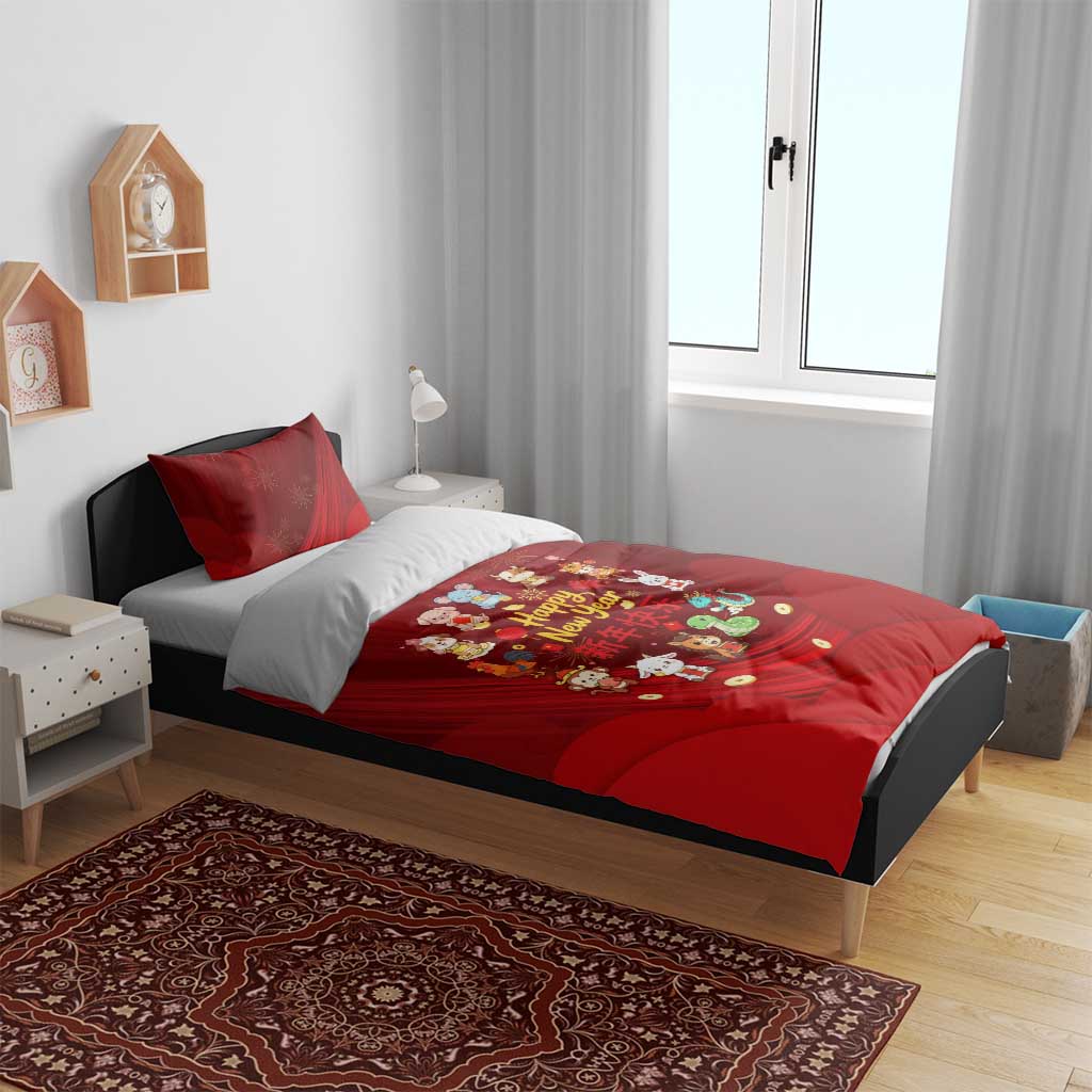 Chinese Zodiac Happy New Year Bedding Set Festive Cartoon Illustration Style