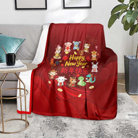 Chinese Zodiac Happy New Year Blanket Festive Cartoon Illustration Style