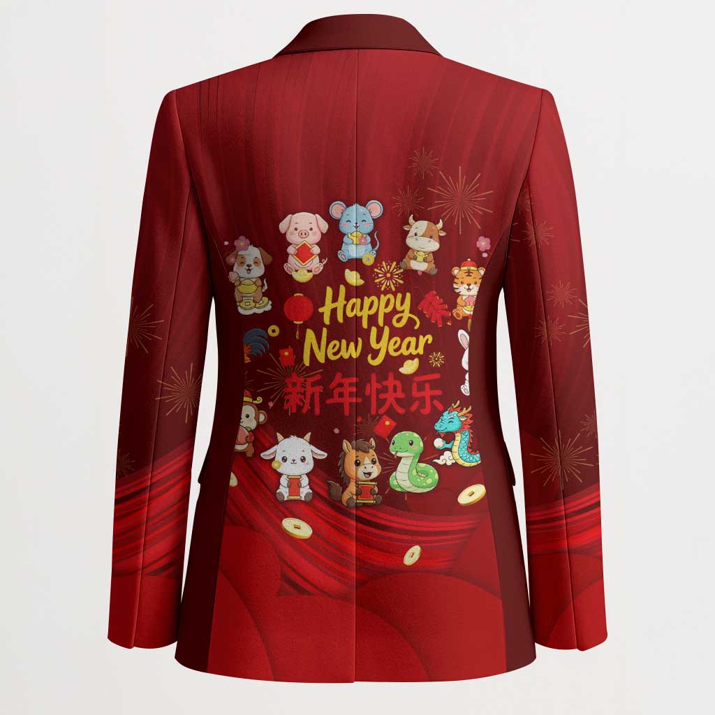 Chinese Zodiac Happy New Year Blazer Festive Cartoon Illustration Style