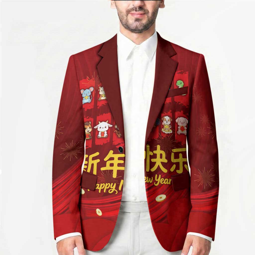 Chinese Zodiac Happy New Year Blazer Festive Cartoon Illustration Style