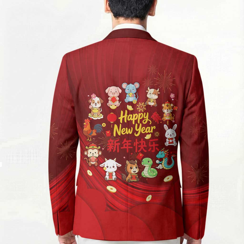 Chinese Zodiac Happy New Year Blazer Festive Cartoon Illustration Style
